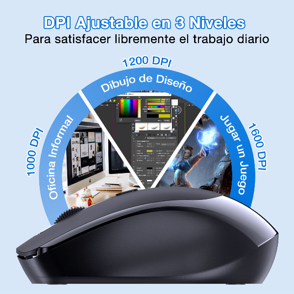 1HORA ratón inalámbrico 2.4G silencioso Sensible DPI 1600 RAT001