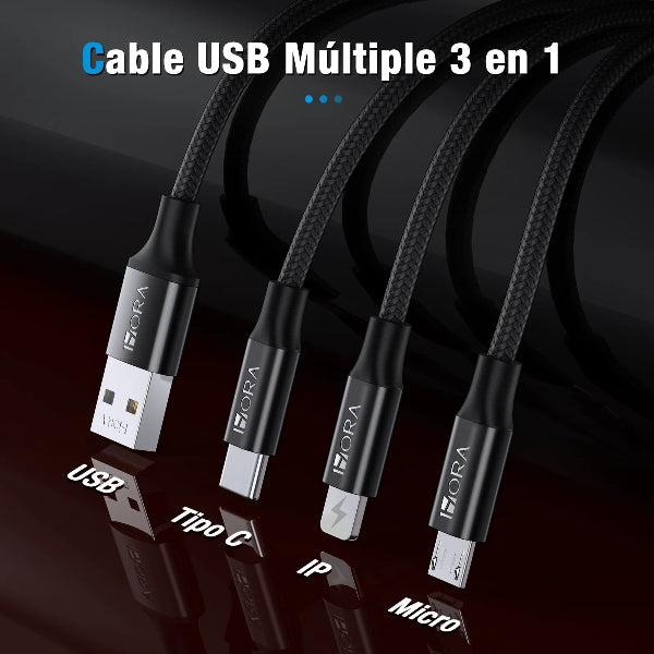 1HORA Cable 3 en 1 V8/IP/Tipo C (1 METRO) - CAB259