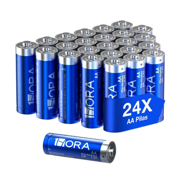 1HORA Pilas AA Cilíndricas BAT001A 1.5v Pack 24 pz Azul