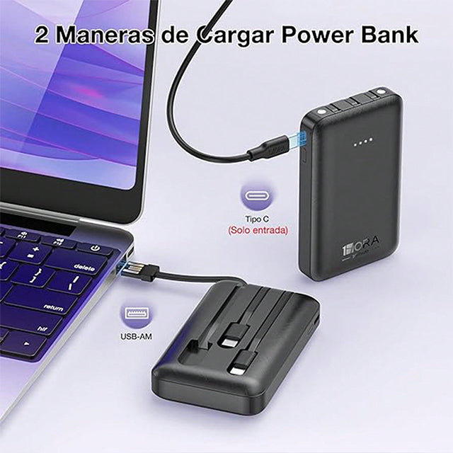 1HORA  Power bank 5000mAh Cargador portátil Batería Portátil 3 En 1 gar261
