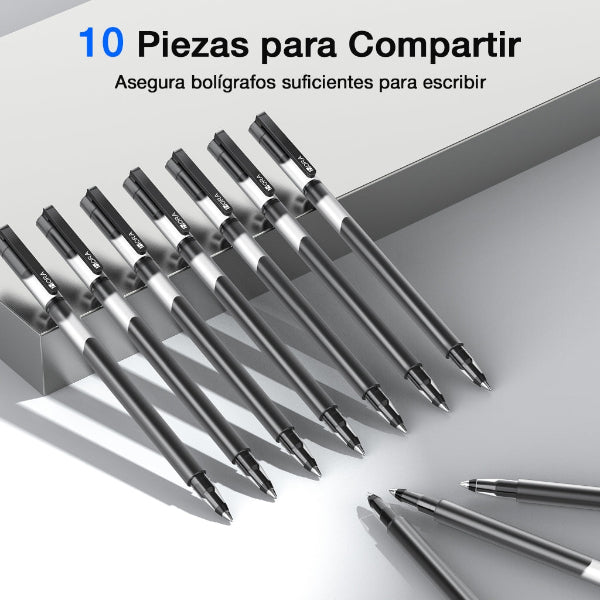 1HORA 10 Bolígrafos De Gel Marcador De Escritura En Negro YCL033