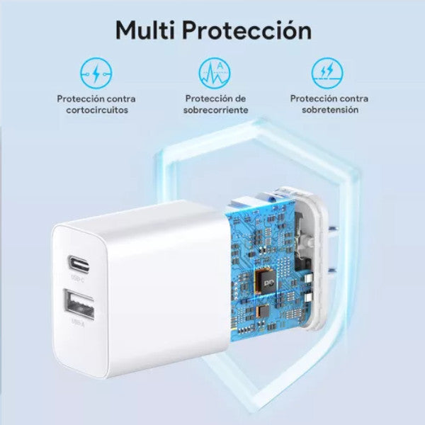 1HORA Cargador Carga Rápida Salida Dual Usb+c 20w GAR161