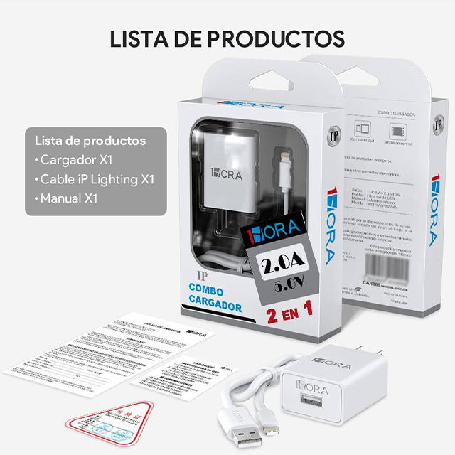 1HORA Combo cargador IP 2.0A-GAR088