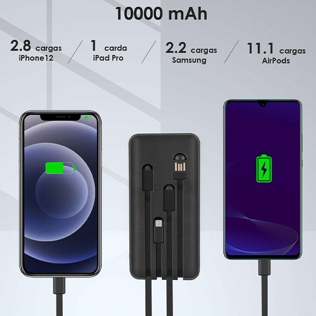 1HORA Power bank 10000mAh con cables integrados-GAR148