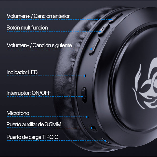 1HORA Audífonos de diadema bluetooth AUT202