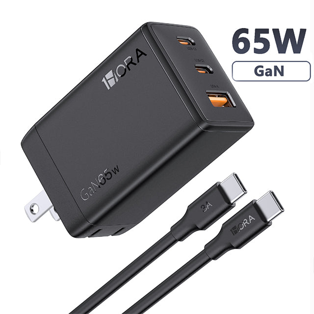 1HORA GaN Cargador 65W PD Adaptador De Carga Rápida 3 puertos gar322