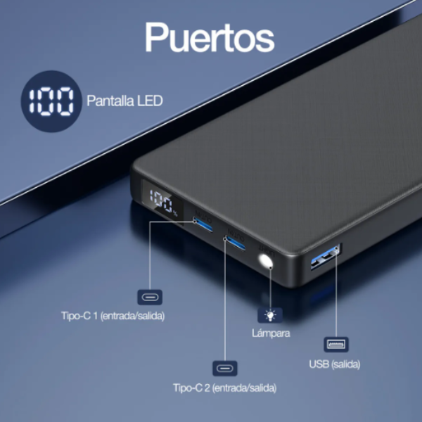 1HORA Power Bank Batería 10000mAh Carga Rapida 22.5W GAR264