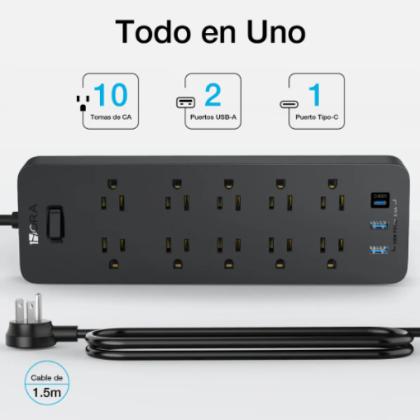 1Hora Regleta Multicontacto 13 en 1 MCT002