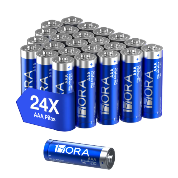 1HORA Pilas AAA Cilíndricas BAT002A 1.5v Pack 24 pz Azul