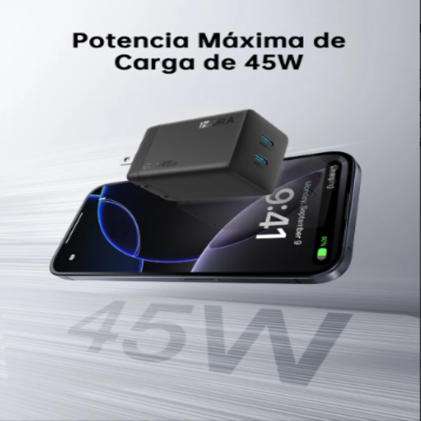 1HORA Cargador Rápido Gan 45w Dual Usb-c SIN CABLE GAR171