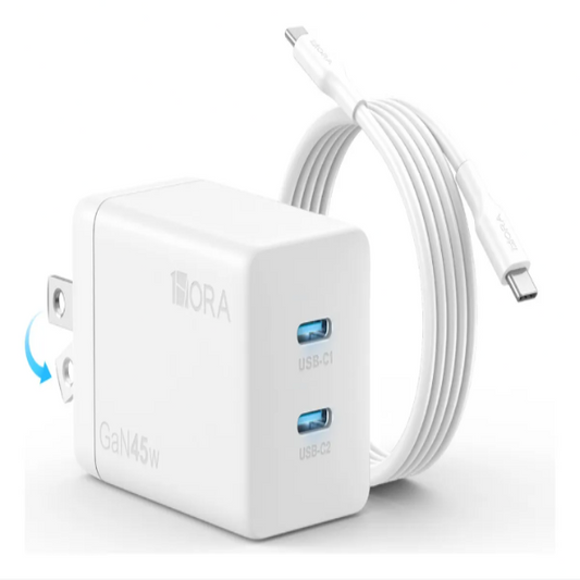 1HORA Cargador Rápido Gan 45w Dual Usb-c Con Cable C A C GAR170