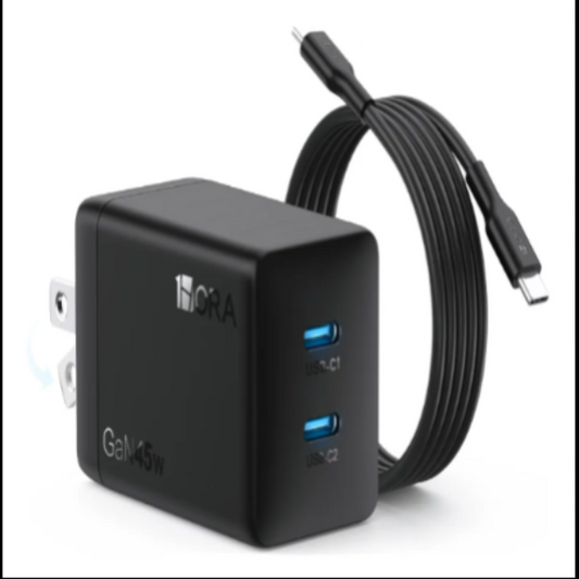 1HORA Cargador Rápido Gan 45w Dual Usb-c Con Cable C A C GAR170