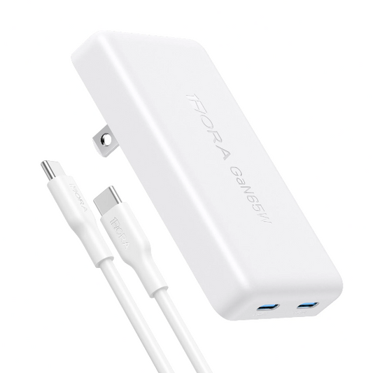 1HORA Cargador rápido de 2 puertos GaN 65W con cable tipo C GAR323